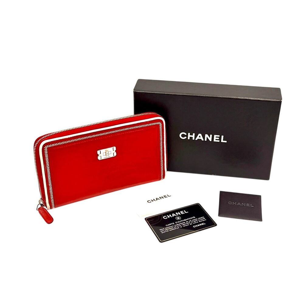 2.55 Long Wallet Leather Zip Around Purse Authentic In Red